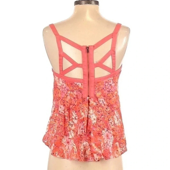 Guess | Peach Orange Floral Criss Cross Open Back Top Blouse Size XS - Picture 2 of 2